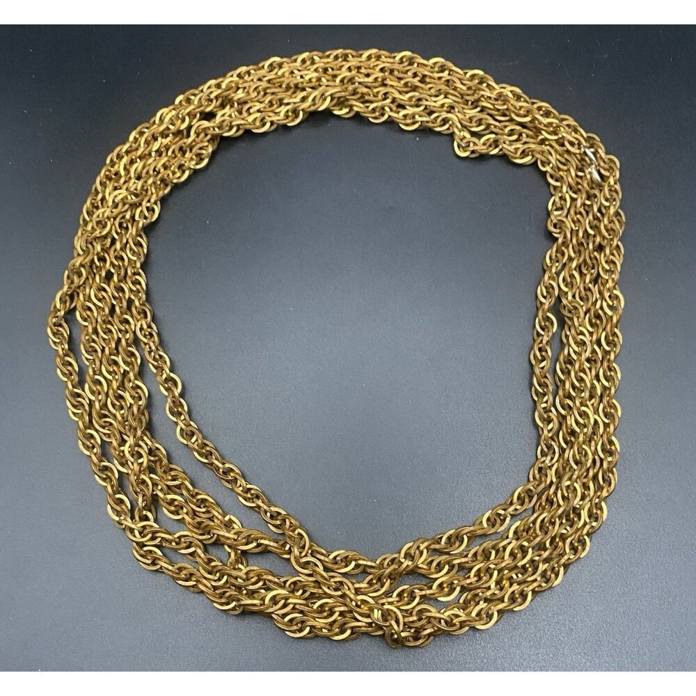 Vintage Antique Gold Tone Necklace Extra Long Rope 5mm Chain 96" Brassy LOOK - Picture 2 of 6
